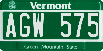 VT license plate AGW575