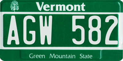 VT license plate AGW582