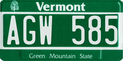 VT license plate AGW585
