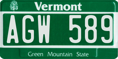 VT license plate AGW589