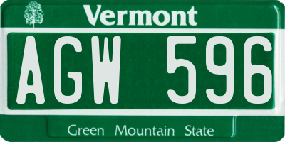 VT license plate AGW596