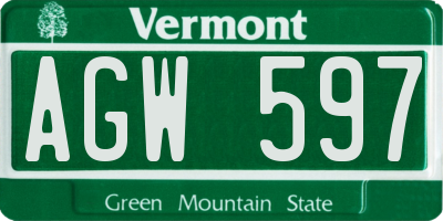 VT license plate AGW597