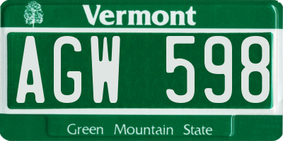 VT license plate AGW598