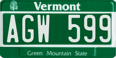 VT license plate AGW599