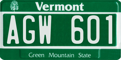 VT license plate AGW601