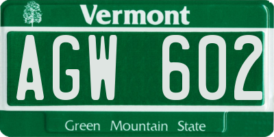 VT license plate AGW602