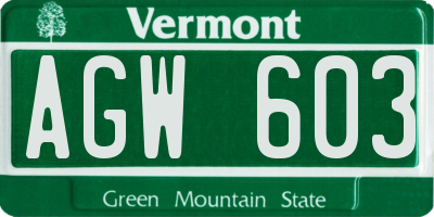 VT license plate AGW603
