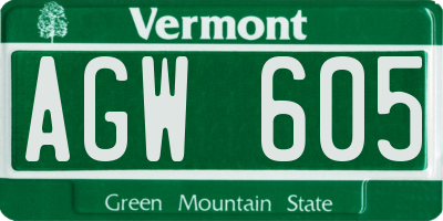 VT license plate AGW605