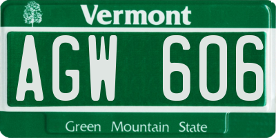 VT license plate AGW606