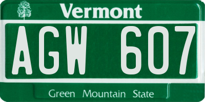 VT license plate AGW607