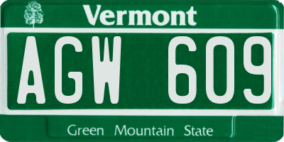 VT license plate AGW609