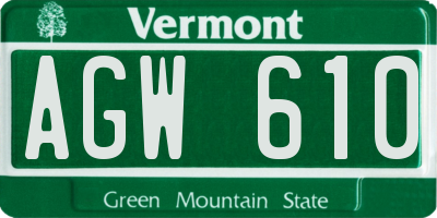 VT license plate AGW610