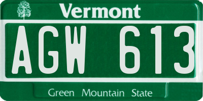 VT license plate AGW613