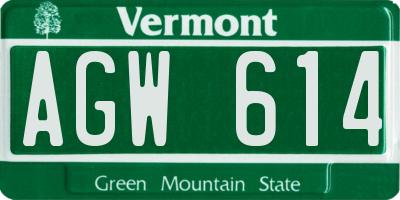 VT license plate AGW614