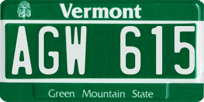 VT license plate AGW615
