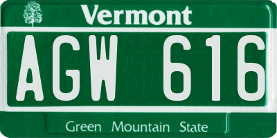 VT license plate AGW616