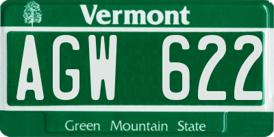 VT license plate AGW622