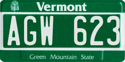 VT license plate AGW623