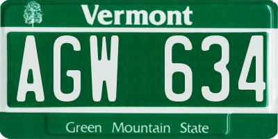 VT license plate AGW634