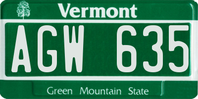 VT license plate AGW635