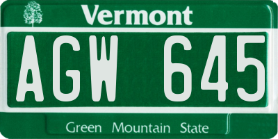 VT license plate AGW645
