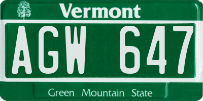VT license plate AGW647