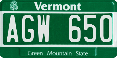 VT license plate AGW650