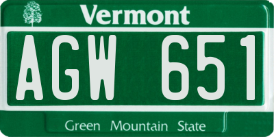 VT license plate AGW651