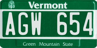 VT license plate AGW654