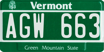 VT license plate AGW663