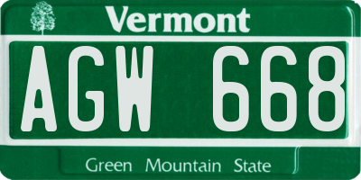 VT license plate AGW668