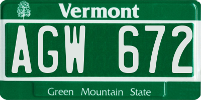 VT license plate AGW672