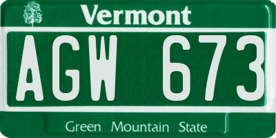 VT license plate AGW673