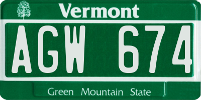 VT license plate AGW674