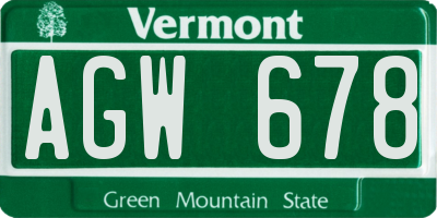 VT license plate AGW678