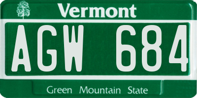 VT license plate AGW684