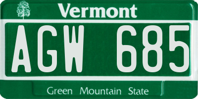 VT license plate AGW685