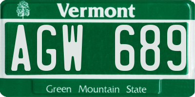 VT license plate AGW689