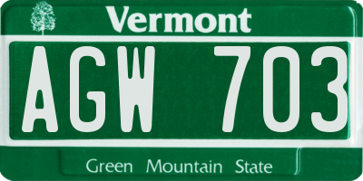 VT license plate AGW703