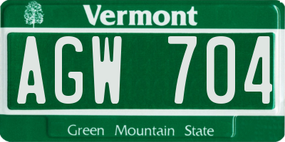 VT license plate AGW704