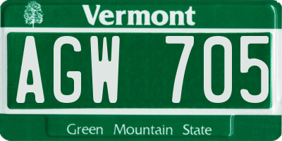 VT license plate AGW705
