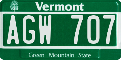 VT license plate AGW707