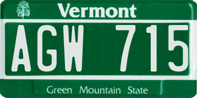 VT license plate AGW715