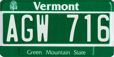 VT license plate AGW716