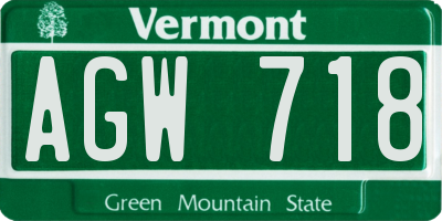 VT license plate AGW718