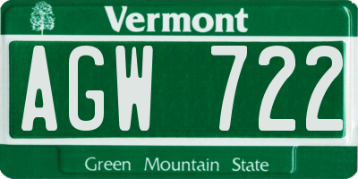VT license plate AGW722