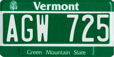 VT license plate AGW725