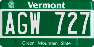 VT license plate AGW727