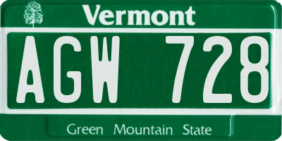VT license plate AGW728
