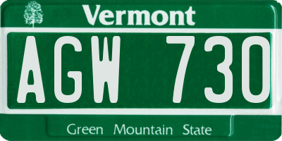 VT license plate AGW730